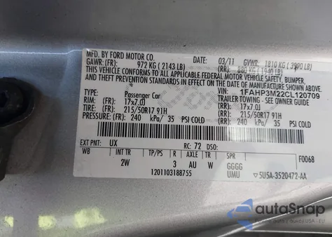 2012 Ford Focus Sel from USA, damaged, VIN 1FAHP3M22CL120709